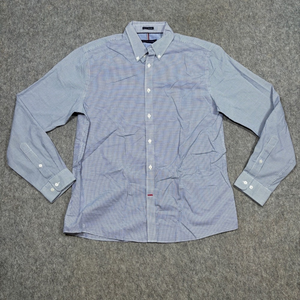 Tommy Hilfiger Dress Shirt Men's Size 34/35 Blue Button-Down Slim Fit Non-Iron